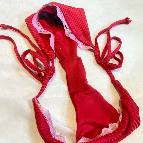 New! Beach Riot Soleil Red ribbed lace trim string Bikini Bottom 3942 - Picture 4 of 7